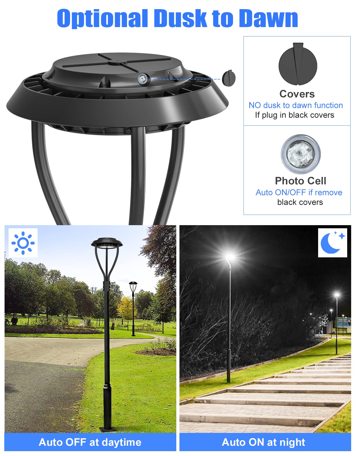 80W LED Post Top Light ETL&DLC Listed 11200Lm Adjustable CCT 3000K/4000K/5000K Dusk to Dawn LED Pole Top Light IP65 Waterproof for Outdoor Commercial Pole Mount Light Fixture AC100-277V