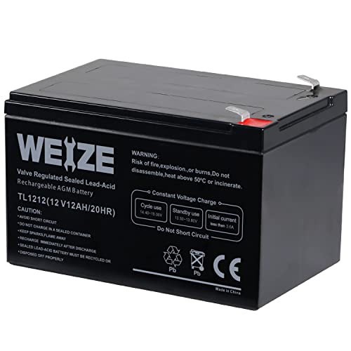 Weize 12 Volt 12 Ah Rechargeable Battery with F2 Terminals, Sealed Lead Acid (SLA) AGM Deep Cycle Battery replaces BP12-12,GP12120,GS12V12AH,6-DW-12, 2 Pack