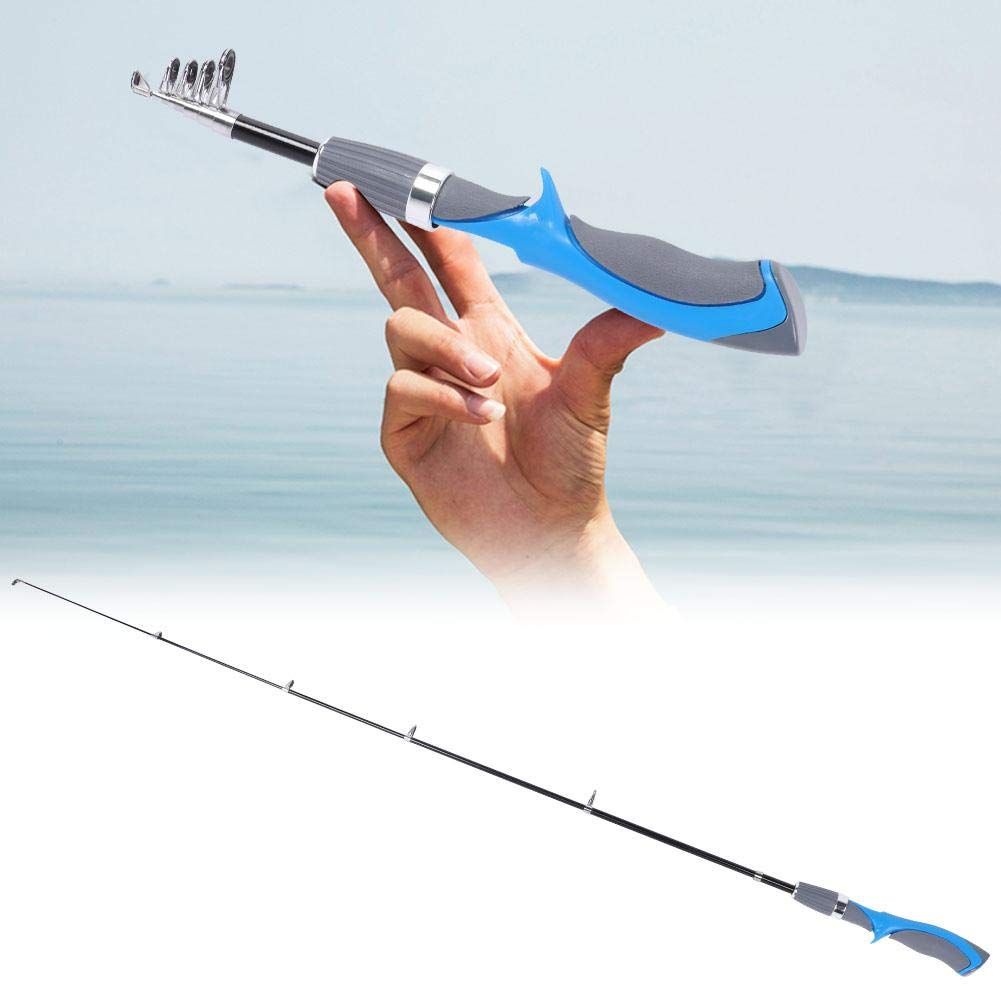 Carbon Fishing Rod Short Fishing Rod Protable Telescopic Sea Fishing Pole for Saltwater Freshwater Fishing(Blue Handle 1.2M)