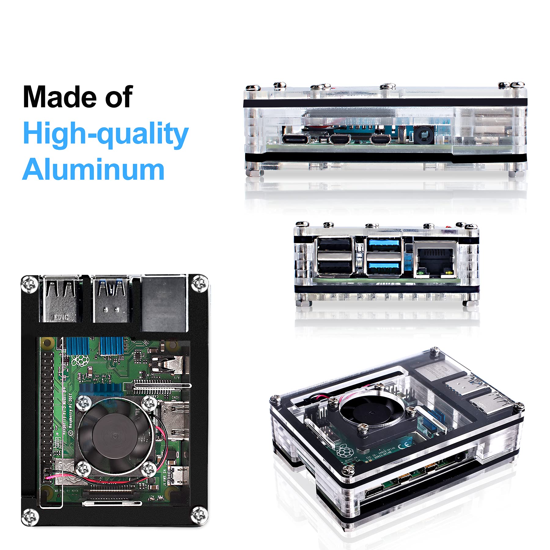 Miuzei Raspberry Pi 4 Case with Fan Cooling Pi 4B Case with 5V 3A Power Supply, 4 pcs Aluminum Heatsinks Support Pi 4 Model B 8gb/4gb (No Raspberry Pi Board)