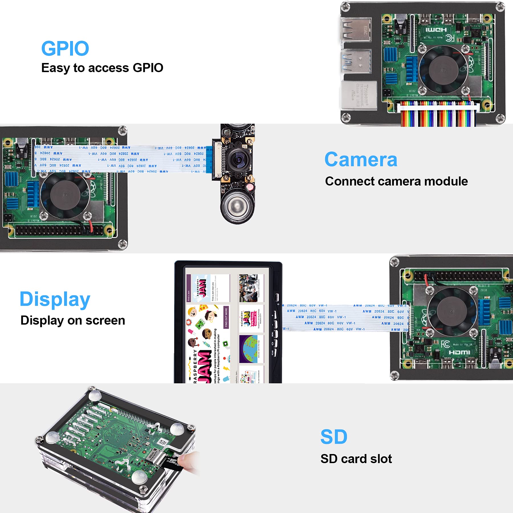 Miuzei Raspberry Pi 4 Case with Fan Cooling Pi 4B Case with 5V 3A Power Supply, 4 pcs Aluminum Heatsinks Support Pi 4 Model B 8gb/4gb (No Raspberry Pi Board)