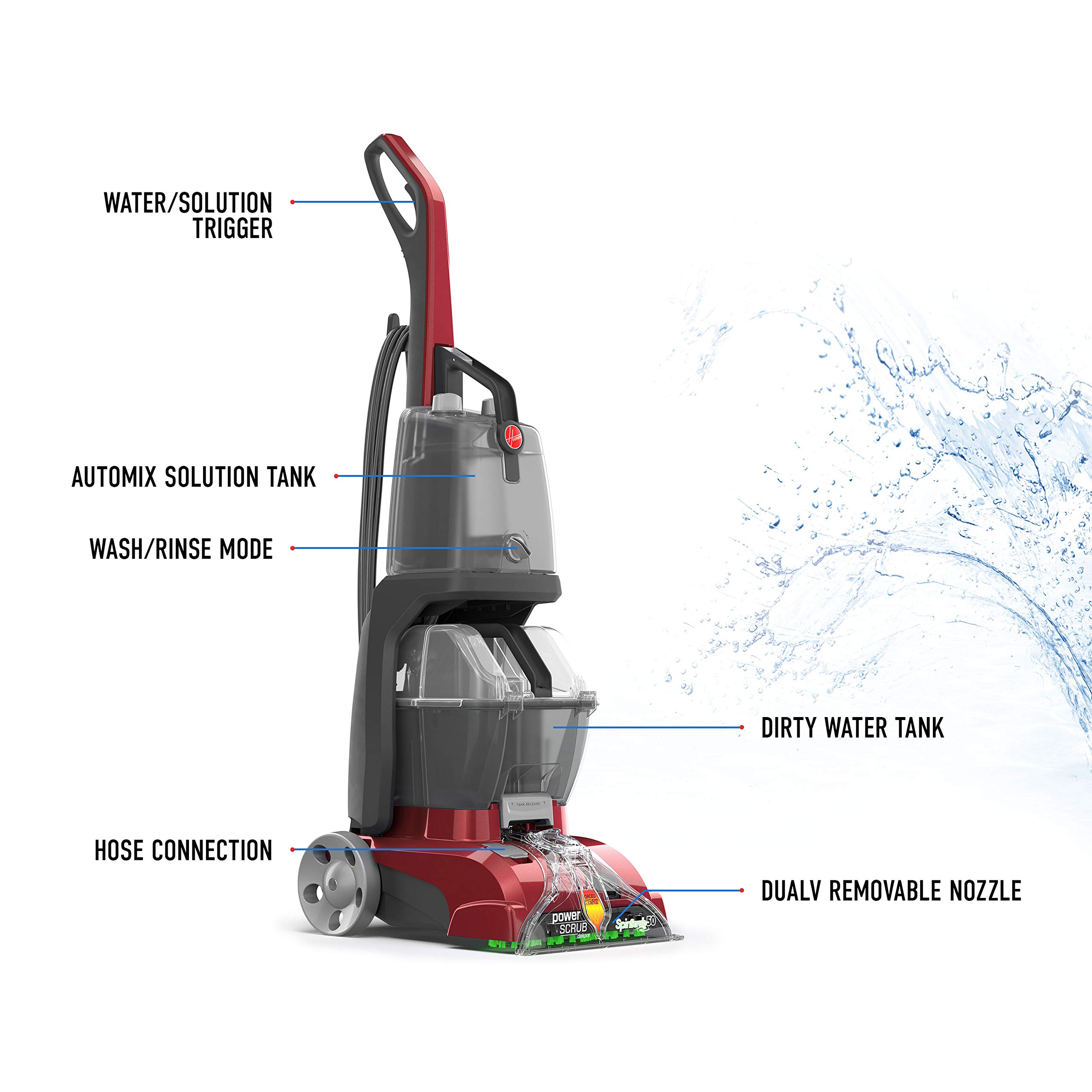 Hoover Power Scrub Deluxe Carpet Cleaner Machine with Oxy Carpet Cleaning Solution (50oz), FH50150,