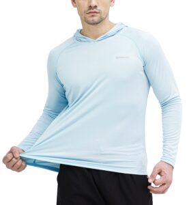 men's upf 50+ sun protection hoodie outdoor long sleeve t-shirt for running, fishing, hiking azure