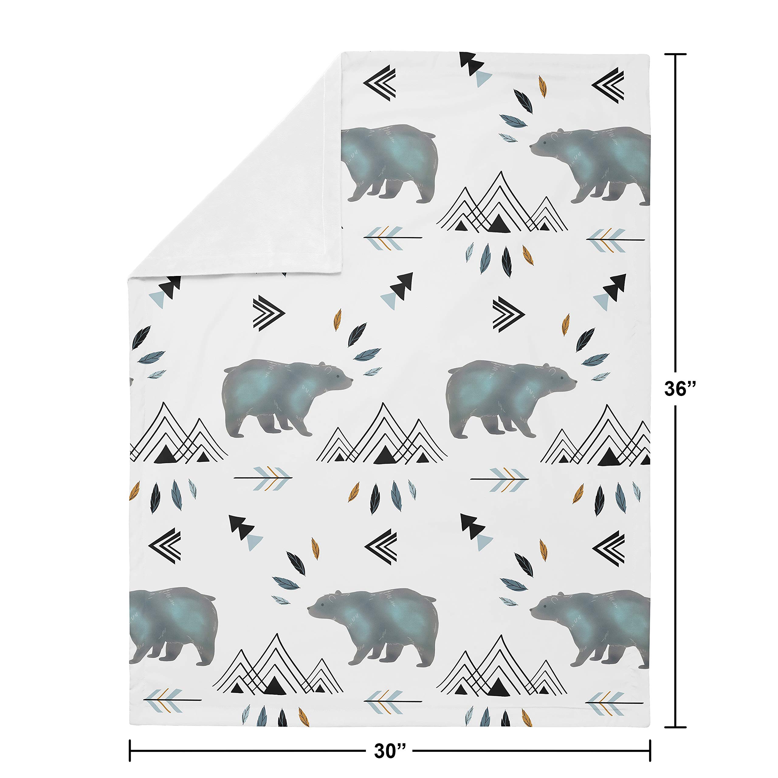 Sweet Jojo Designs Bear Mountain Watercolor Baby Boy Receiving Security Swaddle Blanket for Newborn or Toddler Nursery Car Seat Stroller Soft Minky - Slate Blue, Black and White