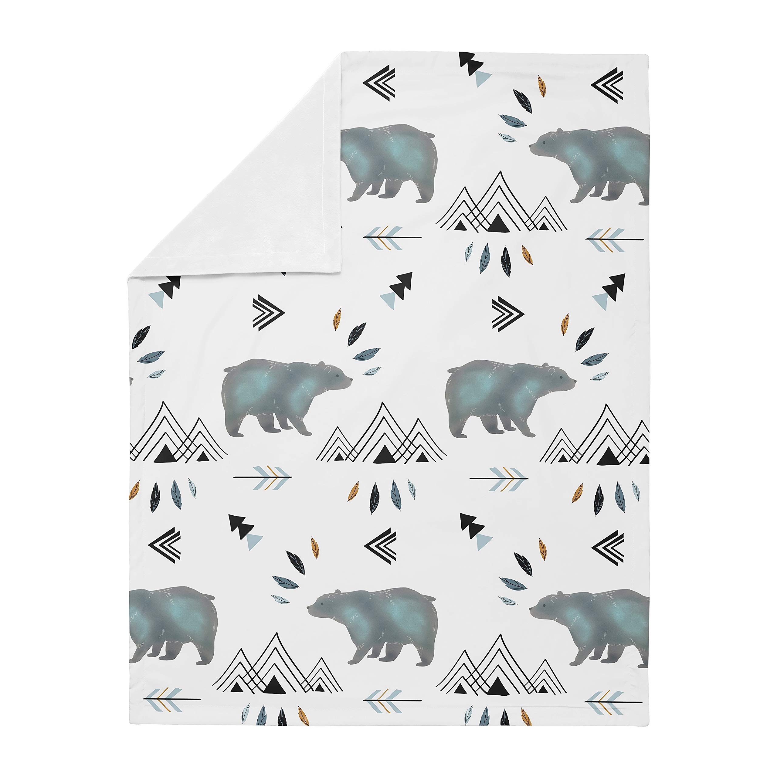 Sweet Jojo Designs Bear Mountain Watercolor Baby Boy Receiving Security Swaddle Blanket for Newborn or Toddler Nursery Car Seat Stroller Soft Minky - Slate Blue, Black and White