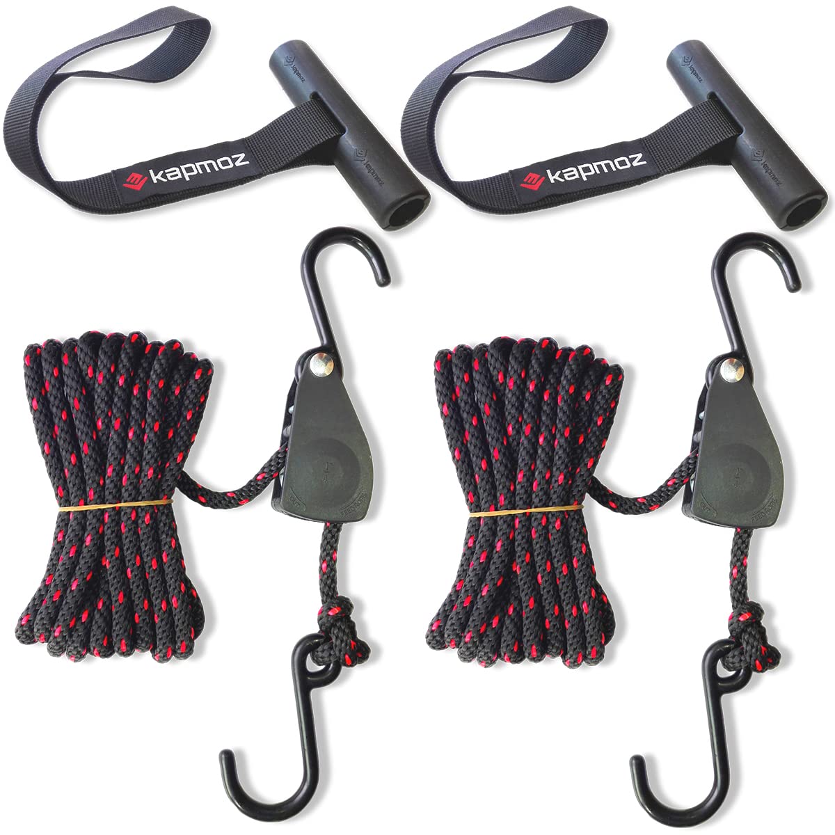 Kayak tie Down Straps Bow and Stern tie Downs Loops Strap Ratchet Rope Canoe Pulley Hanger Anchor Point Tying Kits