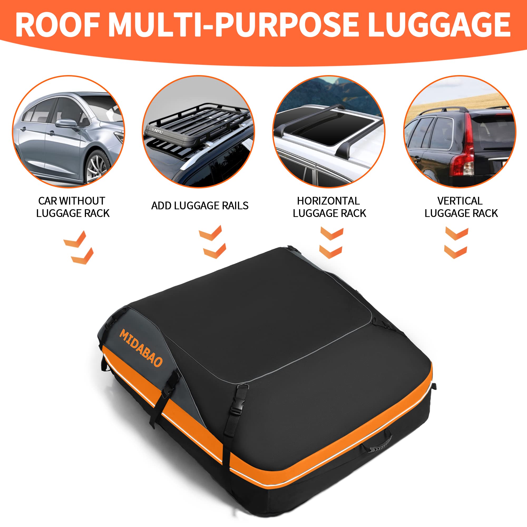 MIDABAO 21 Cubic Waterproof Duty Car Roof Top Carrier-Car Cargo Roof Bag Car Roof Top Carrier ，Includes Anti-Slip Mat