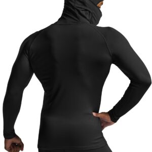 TSLA Men's Thermal Compression Shirts Hoodie with Mask, Long Sleeve Winter Sports Base Layer Top, Active Running Shirt, Heatlock Hoodie Black, X-Large