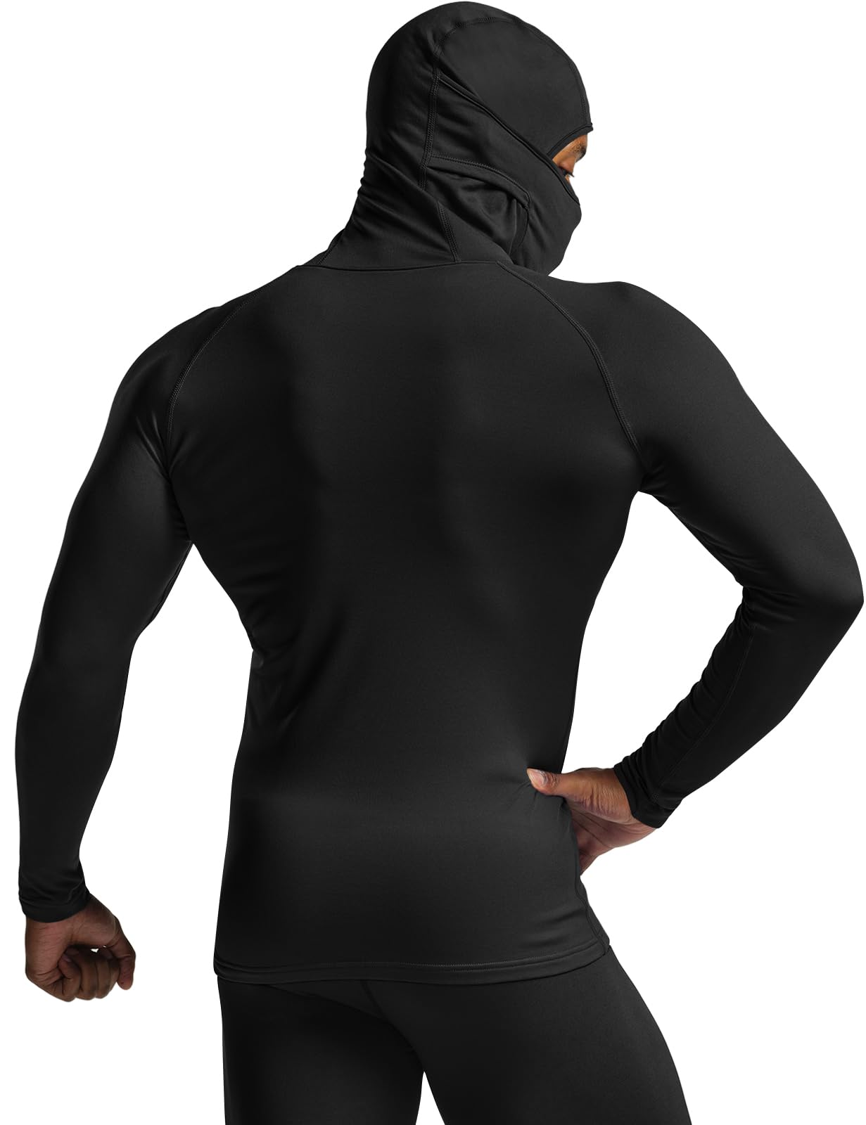 TSLA Men's Thermal Compression Shirts Hoodie with Mask, Long Sleeve Winter Sports Base Layer Top, Active Running Shirt, Heatlock Hoodie Black, X-Large