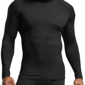 TSLA Men's Thermal Compression Shirts Hoodie with Mask, Long Sleeve Winter Sports Base Layer Top, Active Running Shirt, Heatlock Hoodie Black, X-Large