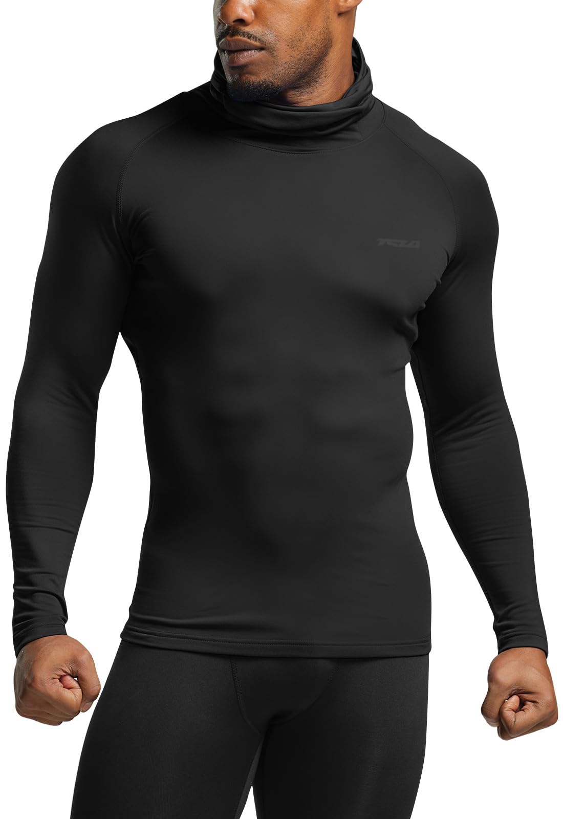 TSLA Men's Thermal Compression Shirts Hoodie with Mask, Long Sleeve Winter Sports Base Layer Top, Active Running Shirt, Heatlock Hoodie Black, X-Large