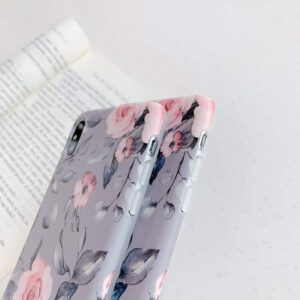 YeLoveHaw for iPhone Xs Max Case for Girls, Flexible Soft Slim Fit Full Protective Cute Shell Phone Case with Purple Floral and Gray Leaves for iPhone Xs Max 6.5 Inch (Pink Flowers)