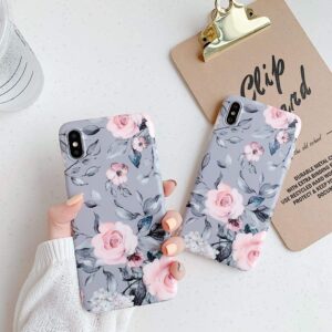 YeLoveHaw for iPhone Xs Max Case for Girls, Flexible Soft Slim Fit Full Protective Cute Shell Phone Case with Purple Floral and Gray Leaves for iPhone Xs Max 6.5 Inch (Pink Flowers)