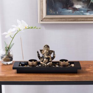 mygift mini zen garden with ganesh statue, incense stick burner, tealight candle holders, decorative rocks and display tray