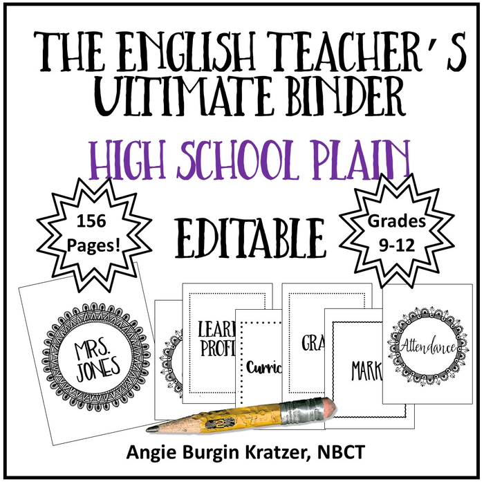 The English Teacher's Ultimate Binder {High School Plain, Fully EDITABLE}