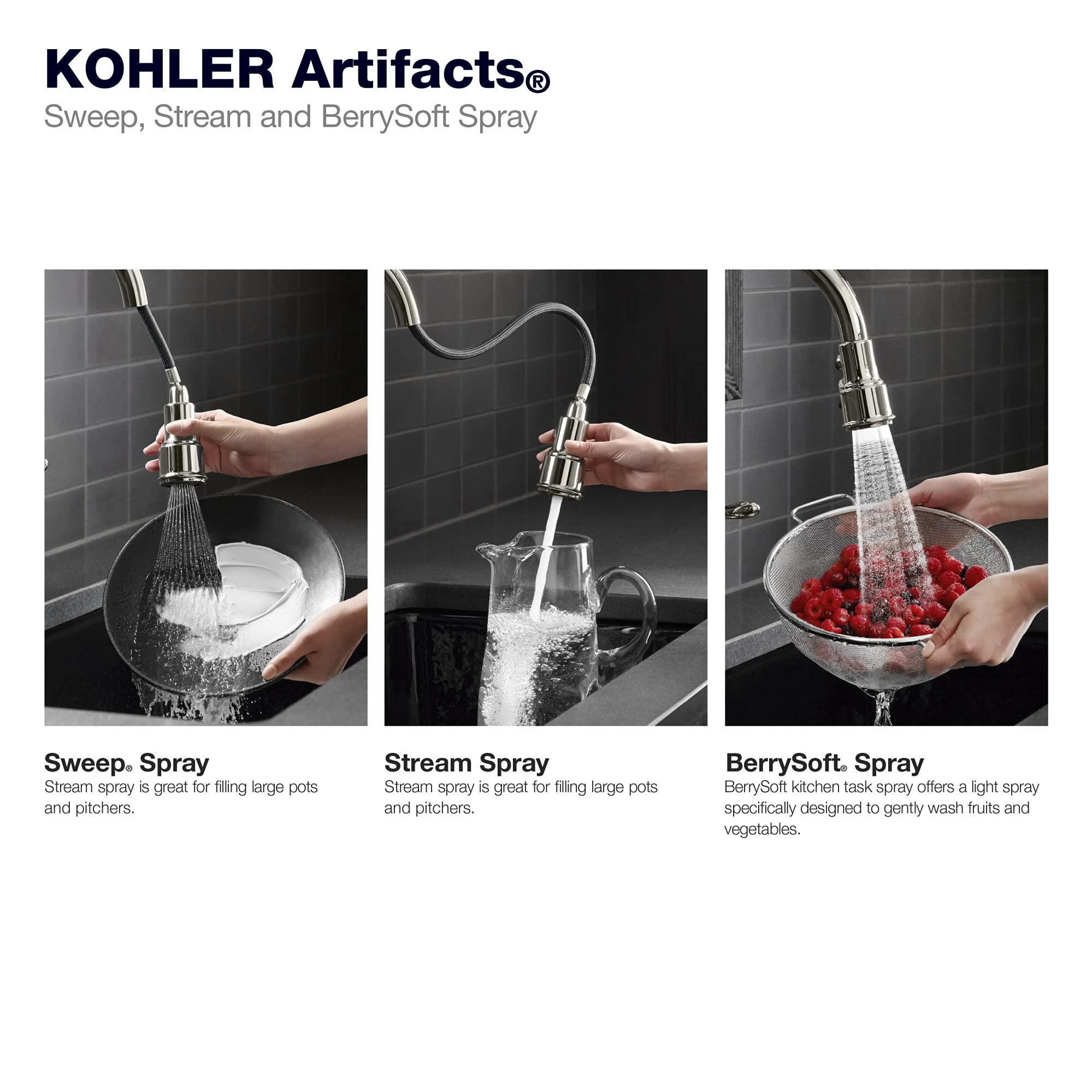 Kohler K-29709-VS Artifacts Touchless Kitchen Faucet with Pull Down Sprayer, Kitchen Sink Faucet in Vibrant Stainless