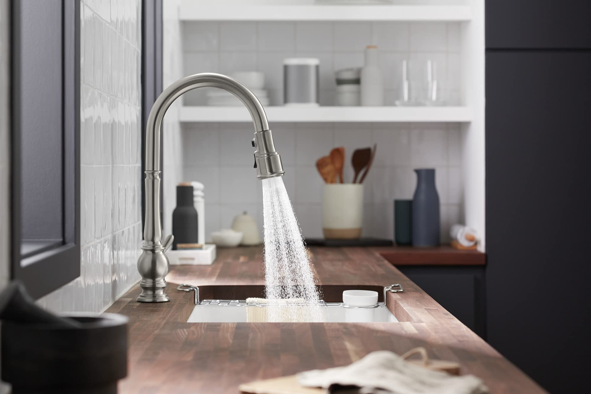 Kohler K-29709-VS Artifacts Touchless Kitchen Faucet with Pull Down Sprayer, Kitchen Sink Faucet in Vibrant Stainless