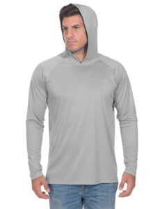 men's upf 50+ uv sun protection outdoor long sleeve fishing t-shirt with hoodies grey