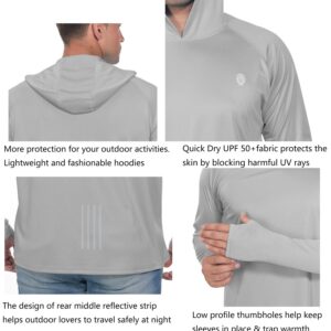 Men's UPF 50+ UV Sun Protection Outdoor Long Sleeve Fishing T-Shirt with Hoodies Grey