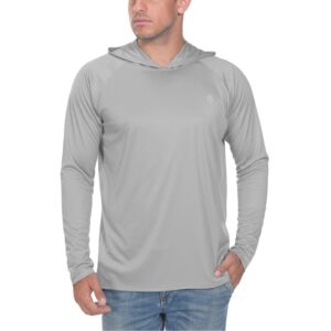 Men's UPF 50+ UV Sun Protection Outdoor Long Sleeve Fishing T-Shirt with Hoodies Grey