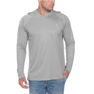 Men's UPF 50+ UV Sun Protection Outdoor Long Sleeve Fishing T-Shirt with Hoodies Grey