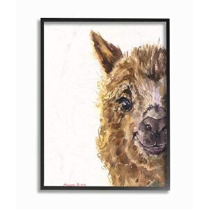 stupell industries baby llama head watercolor painting black framed wall art, 11 x 14, multi-color