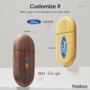 Possibox Custom Wood USB Flash Drive 32GB Printed or Engraved with Your Logo - as Promotional Gift Bulk USB 2.0-500 Pack