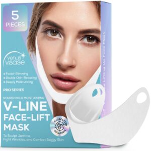 venus visage v-line chin mask, moisturizing double chin mask for jaw line definition, chin strap for double chin for women & men, v line lifting mask, visually sculpting double chin strap (5-pack)