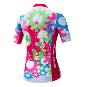 Cycling Jersey Women Short Sleeve Bike Shirt Summer Biking Tops Bicycle Clothing Pink White XL