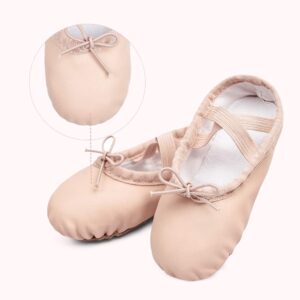 Stelle Ballet Shoes for Girls Toddler Ballet Slippers Soft Leather Boys Dance Shoes for Toddler/Little Kid/Big Kid(Ballet Pink (with Lace), 10MT)