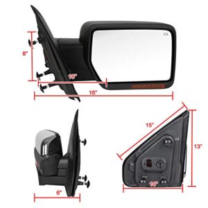 Carpartsinnovate For Ford 07-14 F150 Power Heat Chrome Passenger Side Mirror Right+LED Signal+Puddle