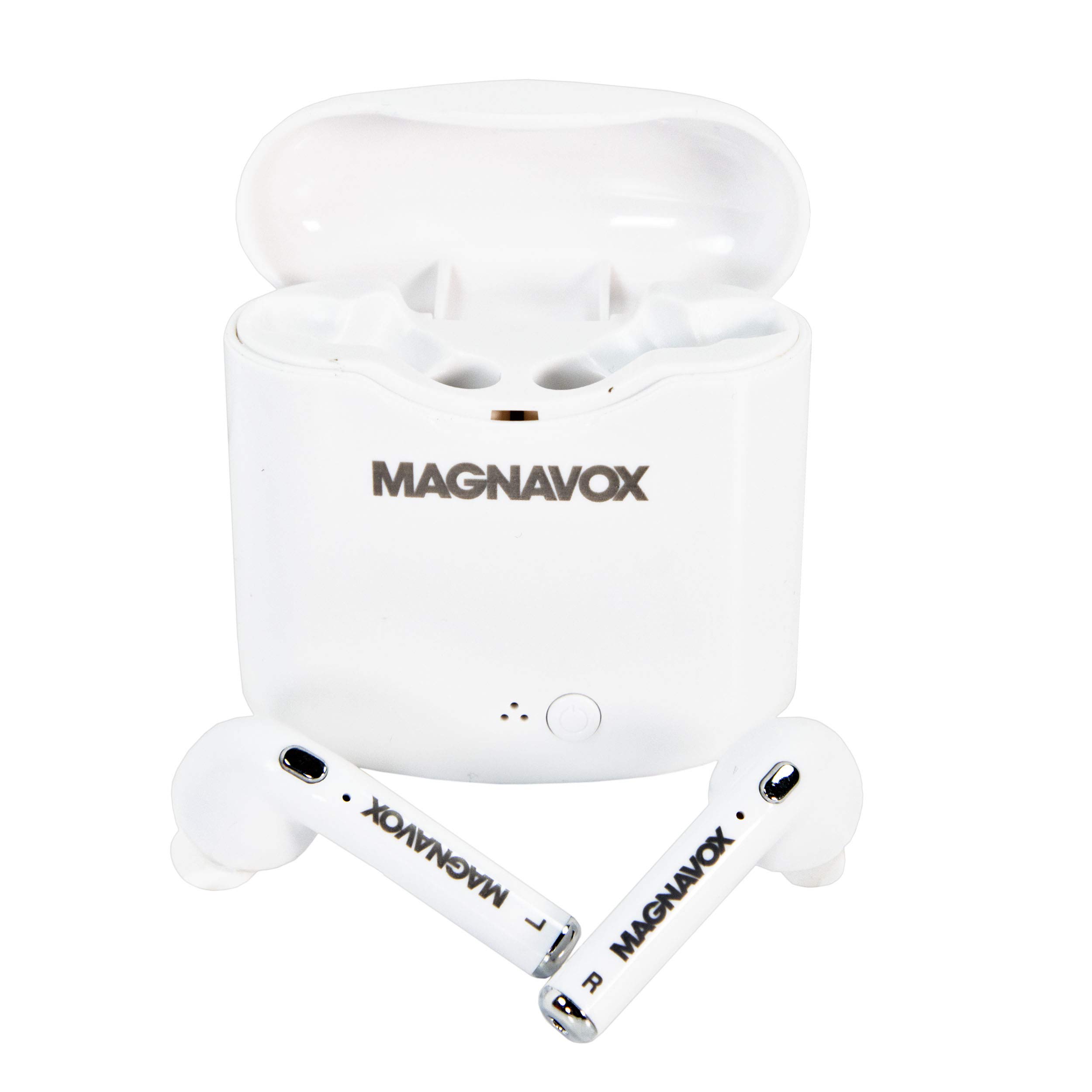 Magnavox MBH570 Bluetooth Mini Wireless Ear Buds with Charging Case in White