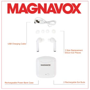 Magnavox MBH570 Bluetooth Mini Wireless Ear Buds with Charging Case in White