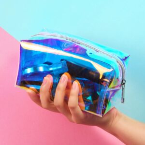 Boao 2 Pieces Clear Iridescent Holographic Makeup Bag Cosmetic Toiletry Bag Pouch Waterproof Portable Skinny Glitter Pencil Case Travel Handbag for Makeup Tools Organize(Plain)