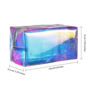 Boao 2 Pieces Clear Iridescent Holographic Makeup Bag Cosmetic Toiletry Bag Pouch Waterproof Portable Skinny Glitter Pencil Case Travel Handbag for Makeup Tools Organize(Plain)