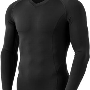 TSLA Men's Thermal V-Neck Long Sleeve Compression Shirts, Athletic Base Layer Top, Winter Gear Running T-Shirt, Heatlock V Neck Black, Small