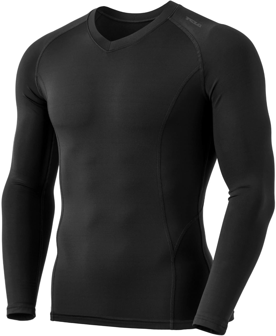 TSLA Men's Thermal V-Neck Long Sleeve Compression Shirts, Athletic Base Layer Top, Winter Gear Running T-Shirt, Heatlock V Neck Black, Small