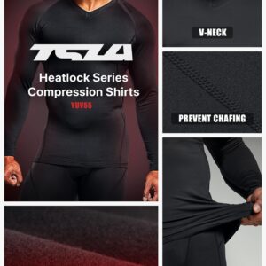 TSLA Men's Thermal V-Neck Long Sleeve Compression Shirts, Athletic Base Layer Top, Winter Gear Running T-Shirt, Heatlock V Neck Black, Small