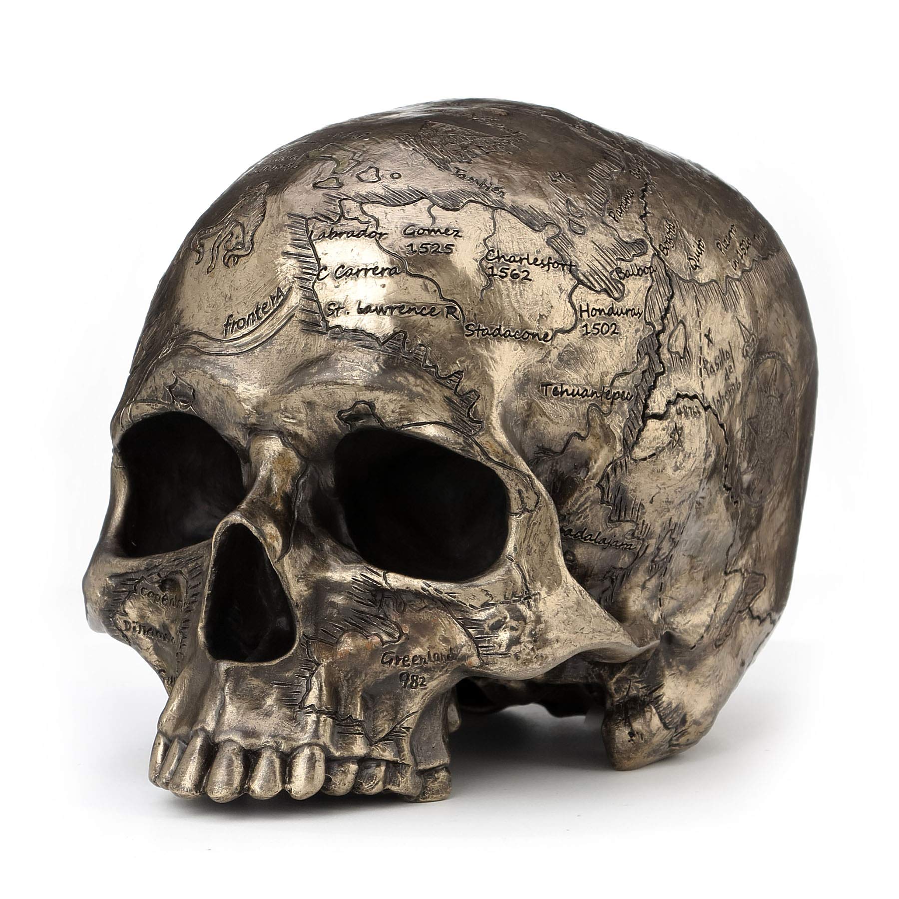 Veronese Design 5 3/8 Inch Craniumography Old Treasure Map Skull Sculpture Cold Cast Resin Bronze Finish Statue