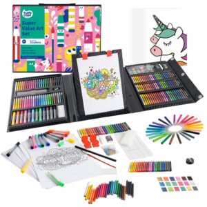 kiddycolor 211pcs kids art supplies, portable painting & drawing art kit for kids with oil pastels, crayons, colored pencils, markers, double sided trifold easel art set for girls boys teens 3-12