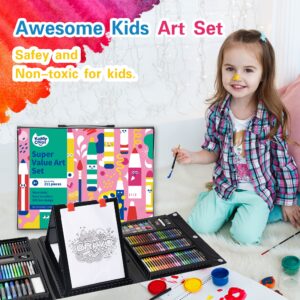 KIDDYCOLOR 211pcs Kids Art Supplies, Portable Painting & Drawing Art Kit for Kids with Oil Pastels, Crayons, Colored Pencils, Markers, Double Sided Trifold Easel Art Set for Girls Boys Teens 3-12