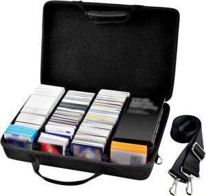 comecase large 3000+ trading card game holder & organizer, case for baseball, football cards, for c.a.h, for tcg cards and all expansions. storage box with 7 dividers and shoulder strap