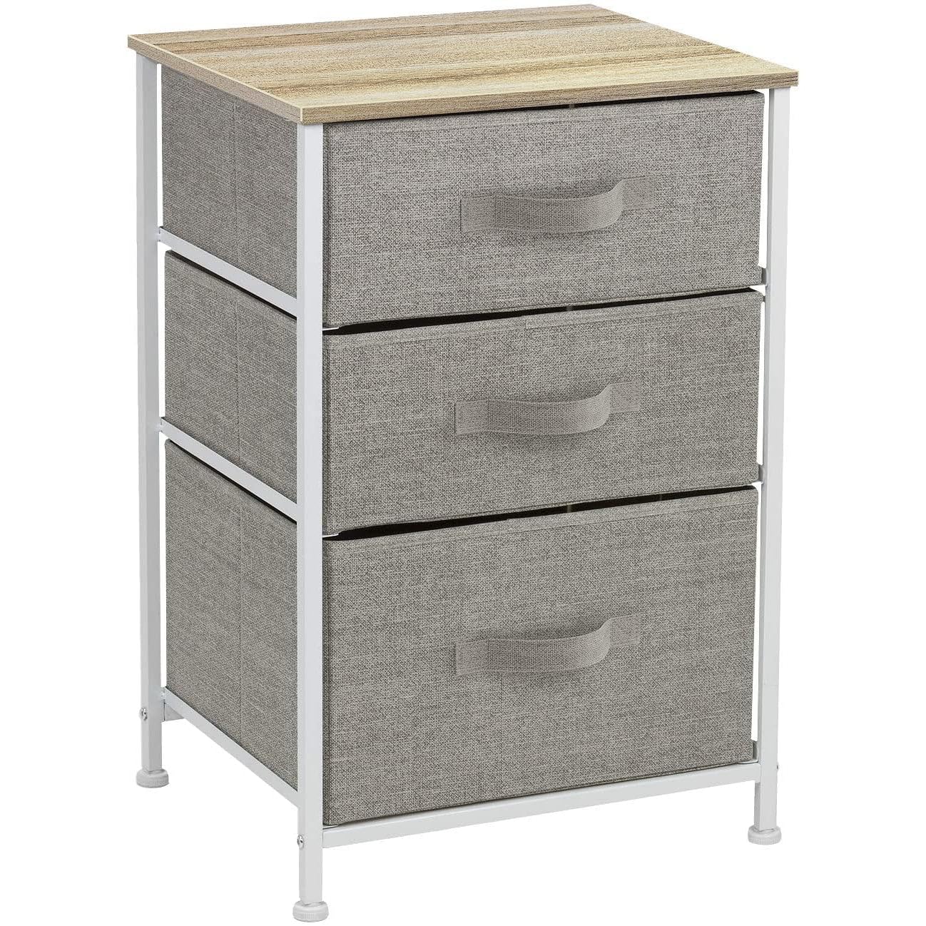 Sorbus Nightstand with 3 Drawers - Bedside Furniture & Accent End Table Chest for Home, Bedroom Accessories, Office, College Dorm, Steel Frame, Wood Top, Easy Pull Fabric Bins (Beige)