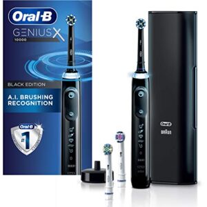 oral-b genius x electric toothbrush with 3 oral-b replacement brush heads and toothbrush case, black
