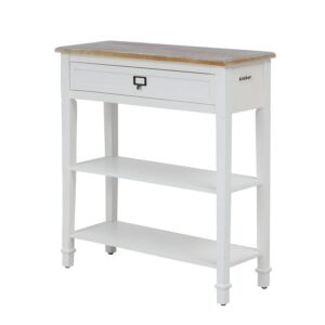 kinbor Accent White Console Table with Drawer and Shelf, Wood Sofa Table with Storage for Entryway Hallway Living Room