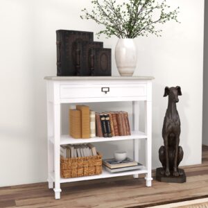 kinbor Accent White Console Table with Drawer and Shelf, Wood Sofa Table with Storage for Entryway Hallway Living Room