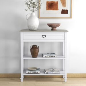 kinbor Accent White Console Table with Drawer and Shelf, Wood Sofa Table with Storage for Entryway Hallway Living Room