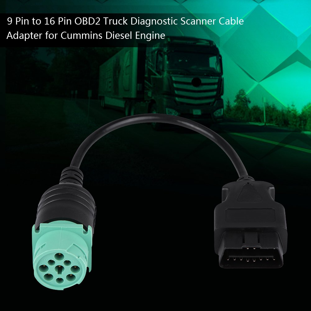 Truck Diagnostic Cable, 9 Pin Male Head to 16 Pin OBD2 Truck Diagnostic Scanner Cable Adapter Diagnostic Scan Tool Replacement Fit for Cummins Engine