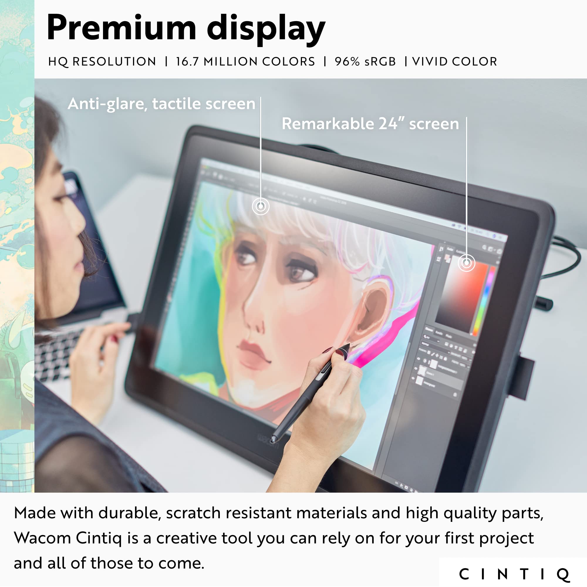 Wacom Cintiq 22 Drawing Tablet with Full HD 21.5-Inch Display Screen, 8192 Pressure Sensitive Pro Pen 2 Tilt Recognition, Compatible with Mac OS Windows,Black