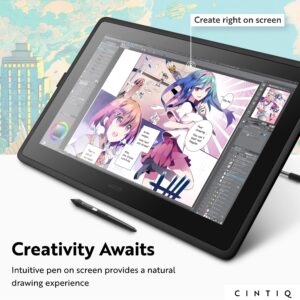 Wacom Cintiq 22 Drawing Tablet with Full HD 21.5-Inch Display Screen, 8192 Pressure Sensitive Pro Pen 2 Tilt Recognition, Compatible with Mac OS Windows,Black